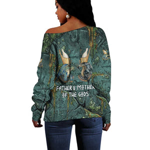 Nun and Naunet Egyptian Off Shoulder Sweater Serpent Abyss Design Primordial Gods of Ancient Waters