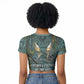 Nun and Naunet Egyptian Raglan Cropped T shirt Serpent Abyss Design Primordial Gods of Ancient Waters