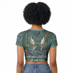 Nun and Naunet Egyptian Raglan Cropped T shirt Serpent Abyss Design Primordial Gods of Ancient Waters