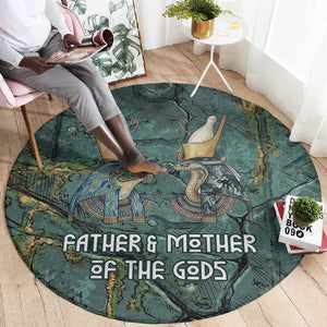 Nun and Naunet Egyptian Round Carpet Serpent Abyss Design Primordial Gods of Ancient Waters
