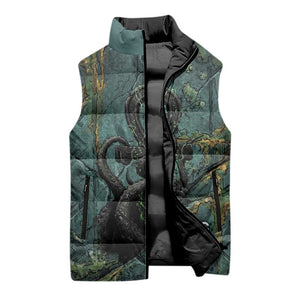 Nun and Naunet Egyptian Sleeveless Puffer Jacket Serpent Abyss Design Primordial Gods of Ancient Waters
