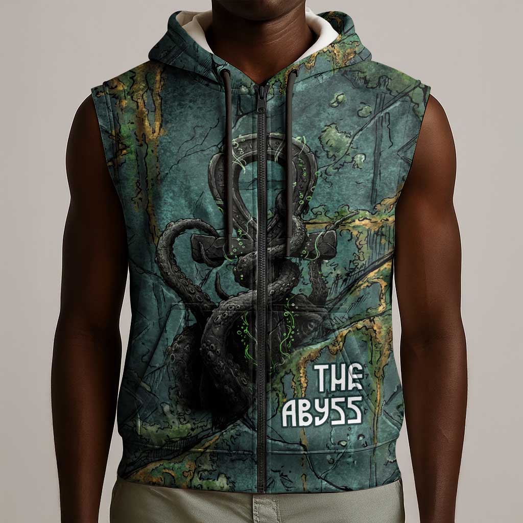 Nun and Naunet Egyptian Sleeveless Zip Hoodie Serpent Abyss Design Primordial Gods of Ancient Waters