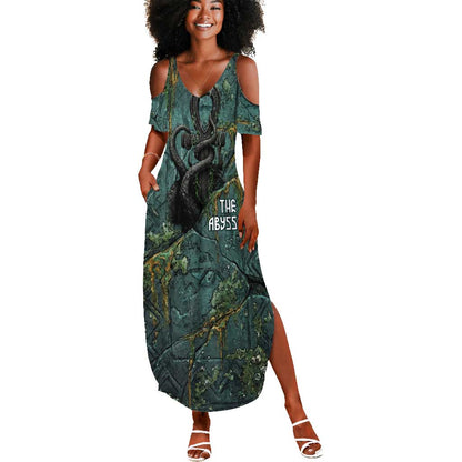 Nun and Naunet Egyptian Summer Maxi Dress Serpent Abyss Design Primordial Gods of Ancient Waters