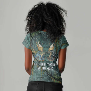 Nun and Naunet Egyptian Women V-Neck T-Shirt Serpent Abyss Design Primordial Gods of Ancient Waters