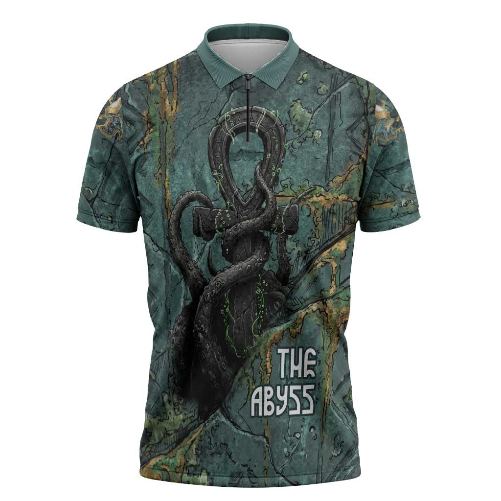 Nun and Naunet Egyptian Zipper Polo Shirt Serpent Abyss Design Primordial Gods of Ancient Waters