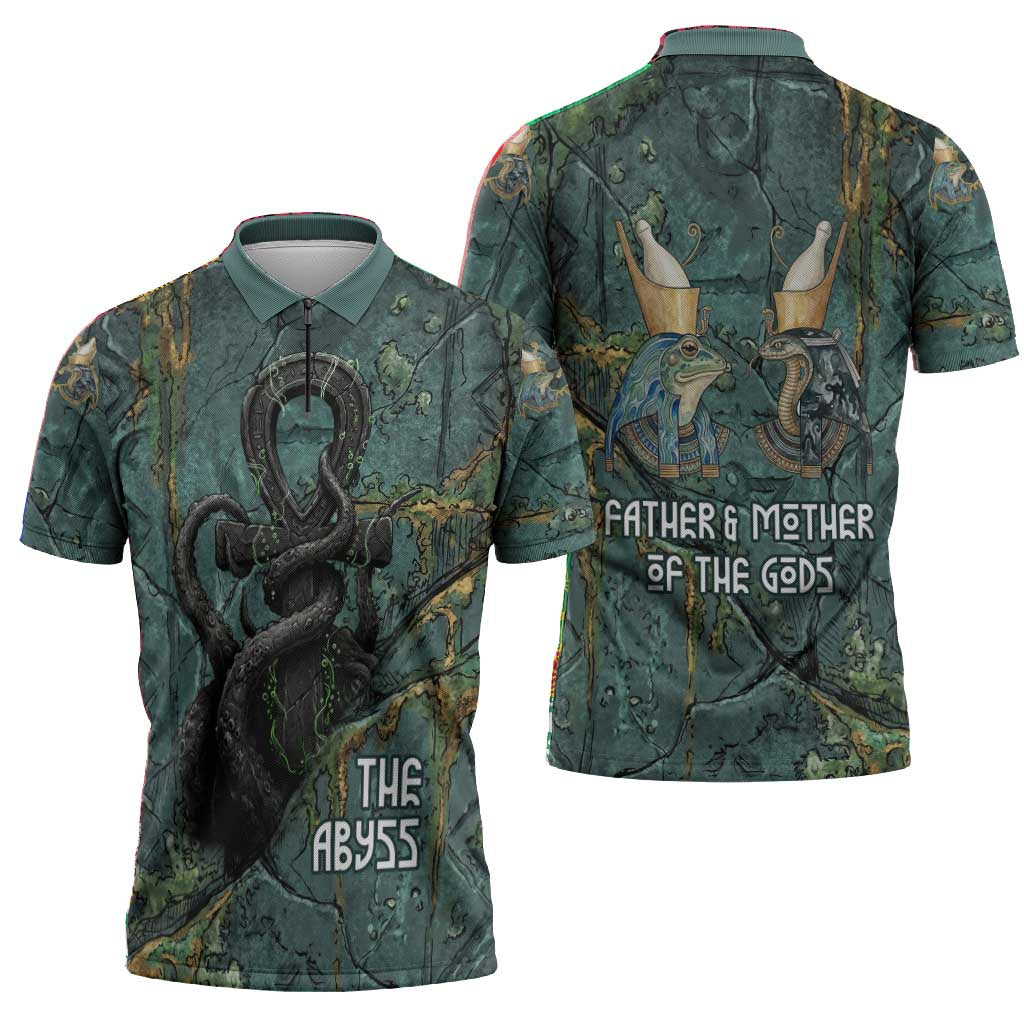 Nun and Naunet Egyptian Zipper Polo Shirt Serpent Abyss Design Primordial Gods of Ancient Waters
