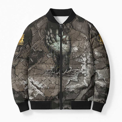 Tatenen Bomber Puffer Jacket Rising Hand Design Egyptian God of Creation and Earth Emergence