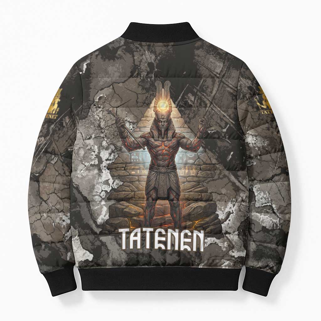 Tatenen Bomber Puffer Jacket Rising Hand Design Egyptian God of Creation and Earth Emergence