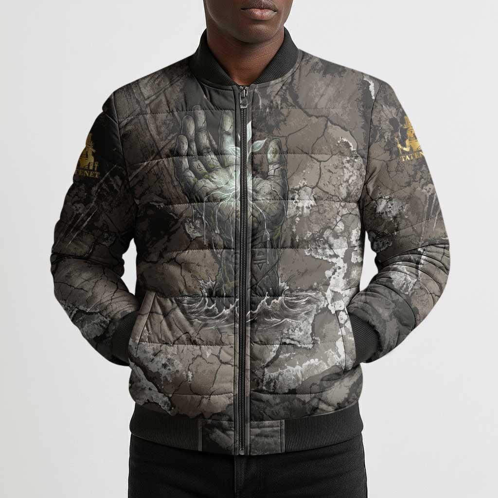 Tatenen Bomber Puffer Jacket Rising Hand Design Egyptian God of Creation and Earth Emergence