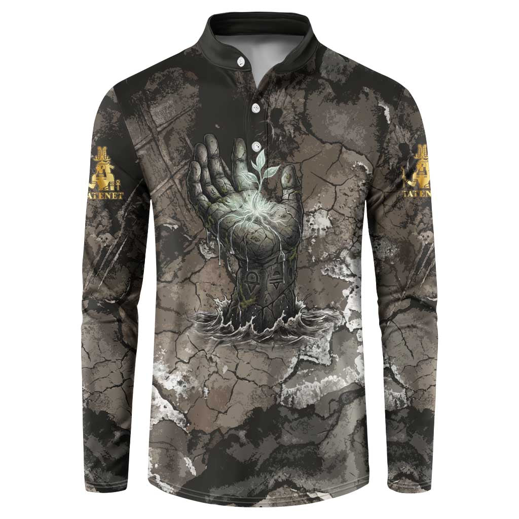 Tatenen Button Sweatshirt Rising Hand Design Egyptian God of Creation and Earth Emergence