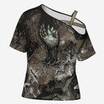 Tatenen Cross Shoulder Shirt Rising Hand Design Egyptian God of Creation and Earth Emergence