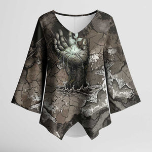 Tatenen Kimono Sleeve Blouse Rising Hand Design Egyptian God of Creation and Earth Emergence