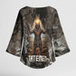 Tatenen Kimono Sleeve Blouse Rising Hand Design Egyptian God of Creation and Earth Emergence