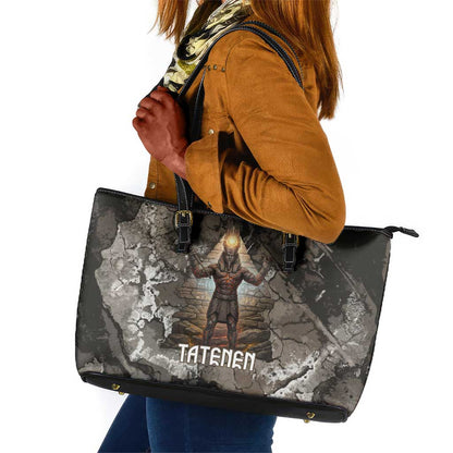 Tatenen Leather Tote Bag Rising Hand Design Egyptian God of Creation and Earth Emergence