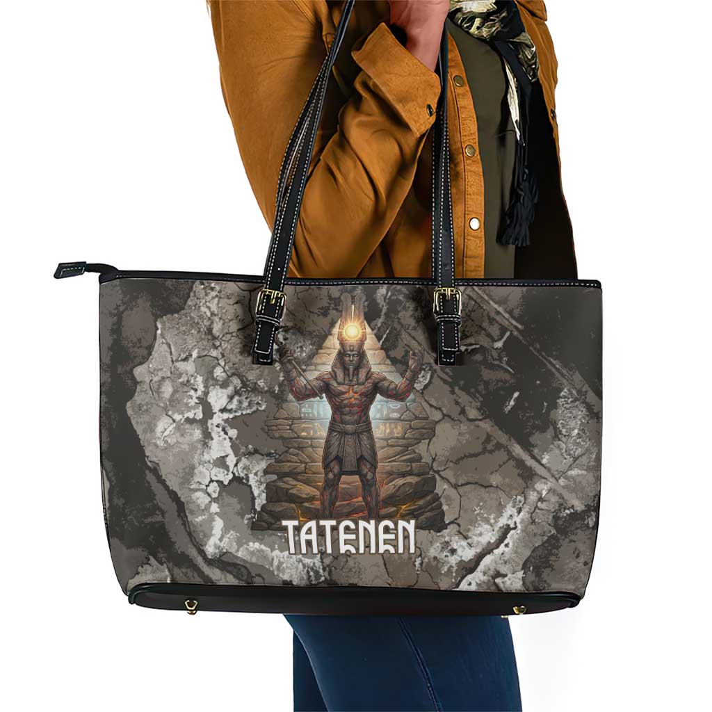 Tatenen Leather Tote Bag Rising Hand Design Egyptian God of Creation and Earth Emergence