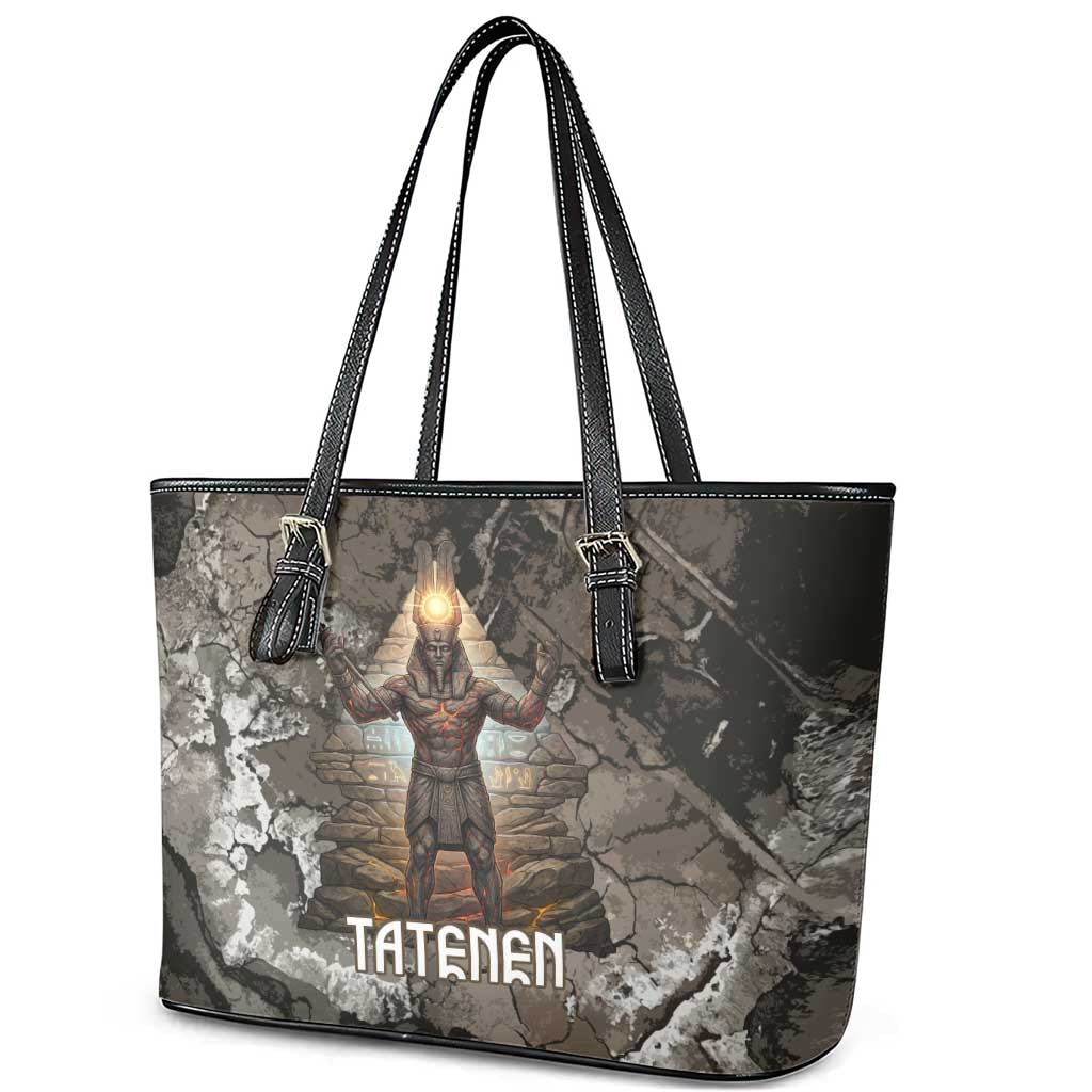 Tatenen Leather Tote Bag Rising Hand Design Egyptian God of Creation and Earth Emergence