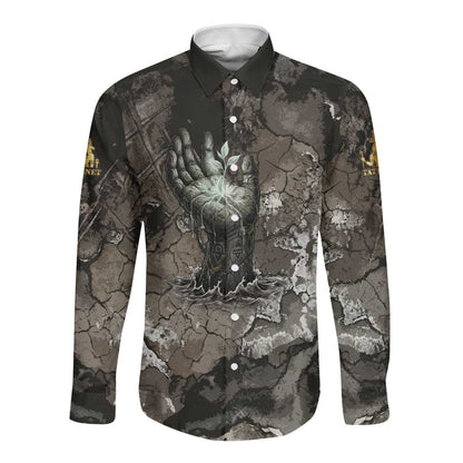 Tatenen Long Sleeve Button Shirt Rising Hand Design Egyptian God of Creation and Earth Emergence