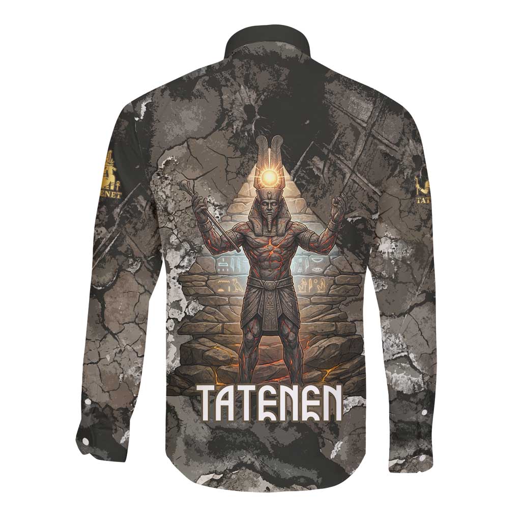 Tatenen Long Sleeve Button Shirt Rising Hand Design Egyptian God of Creation and Earth Emergence