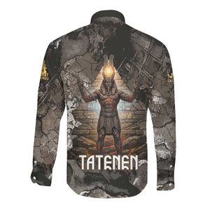 Tatenen Long Sleeve Button Shirt Rising Hand Design Egyptian God of Creation and Earth Emergence
