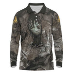Tatenen Long Sleeve Polo Shirt Rising Hand Design Egyptian God of Creation and Earth Emergence