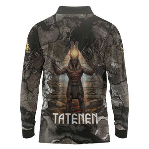 Tatenen Long Sleeve Polo Shirt Rising Hand Design Egyptian God of Creation and Earth Emergence