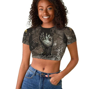 Tatenen Raglan Cropped T shirt Rising Hand Design Egyptian God of Creation and Earth Emergence