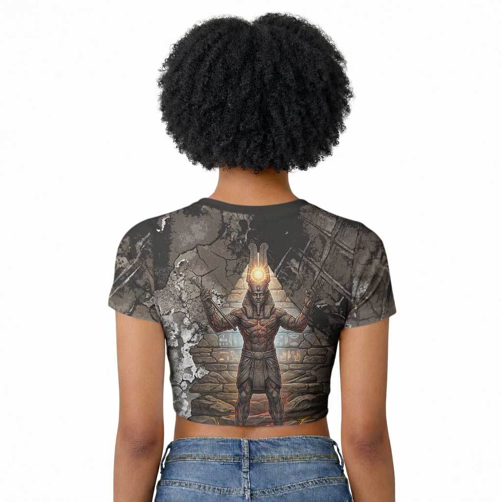 Tatenen Raglan Cropped T shirt Rising Hand Design Egyptian God of Creation and Earth Emergence