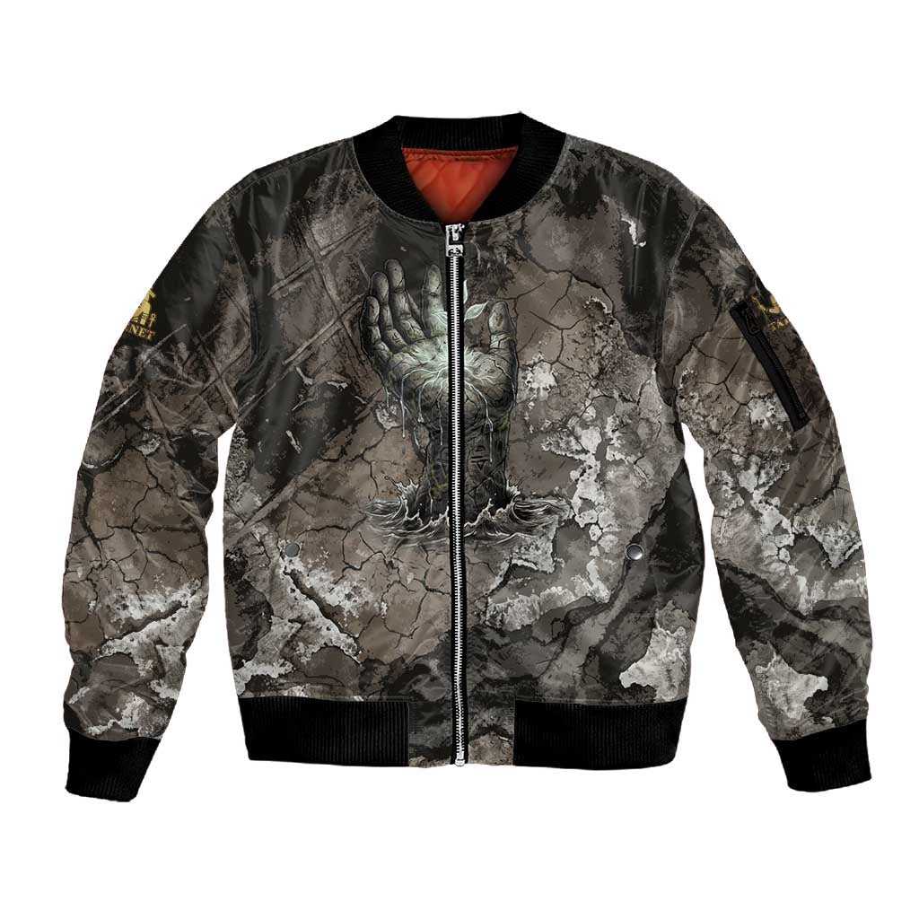 Tatenen Sleeve Zip Bomber Jacket Rising Hand Design Egyptian God of Creation and Earth Emergence