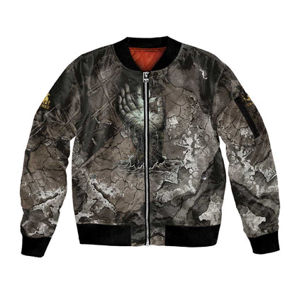 Tatenen Sleeve Zip Bomber Jacket Rising Hand Design Egyptian God of Creation and Earth Emergence