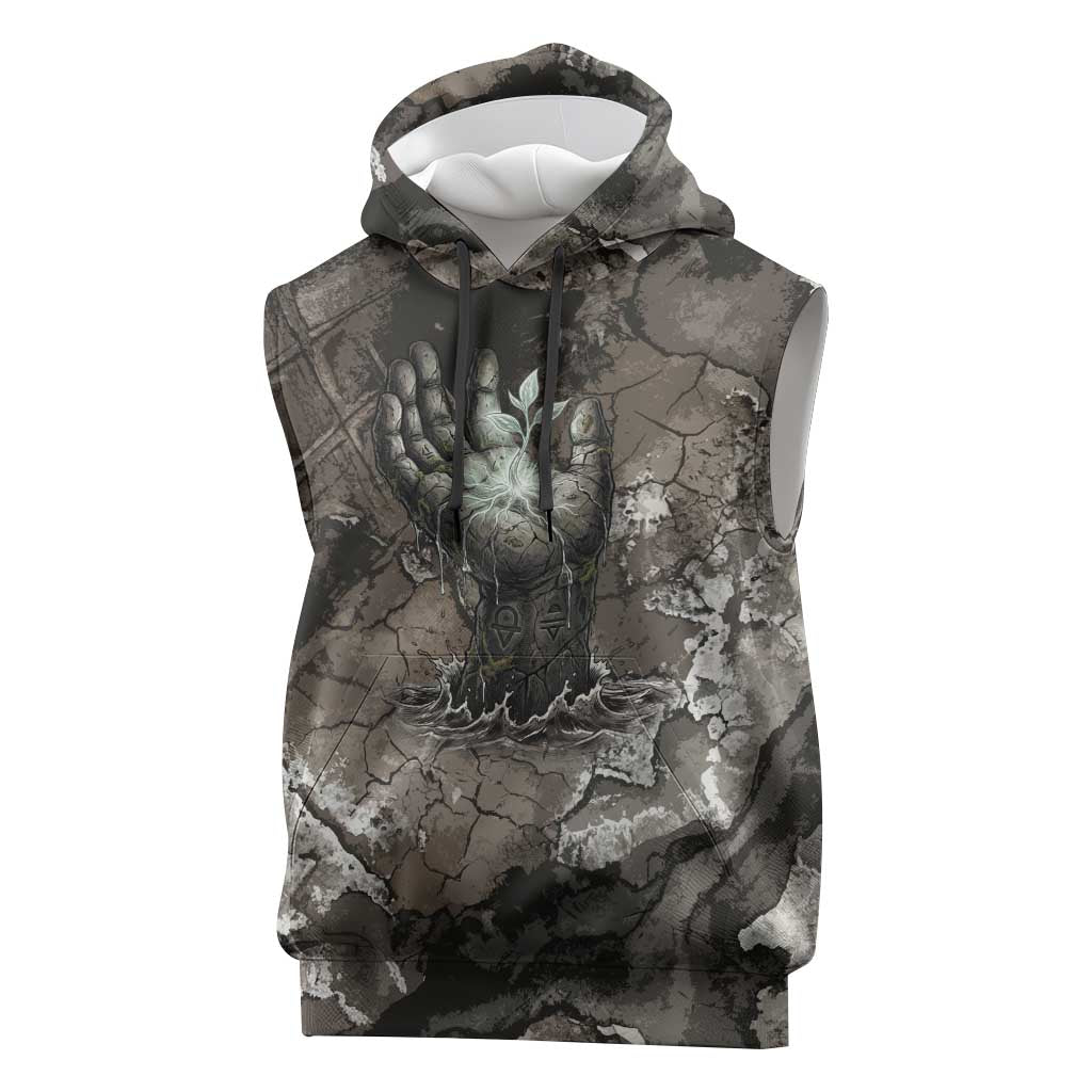 Tatenen Sleeveless Hoodie Rising Hand Design Egyptian God of Creation and Earth Emergence
