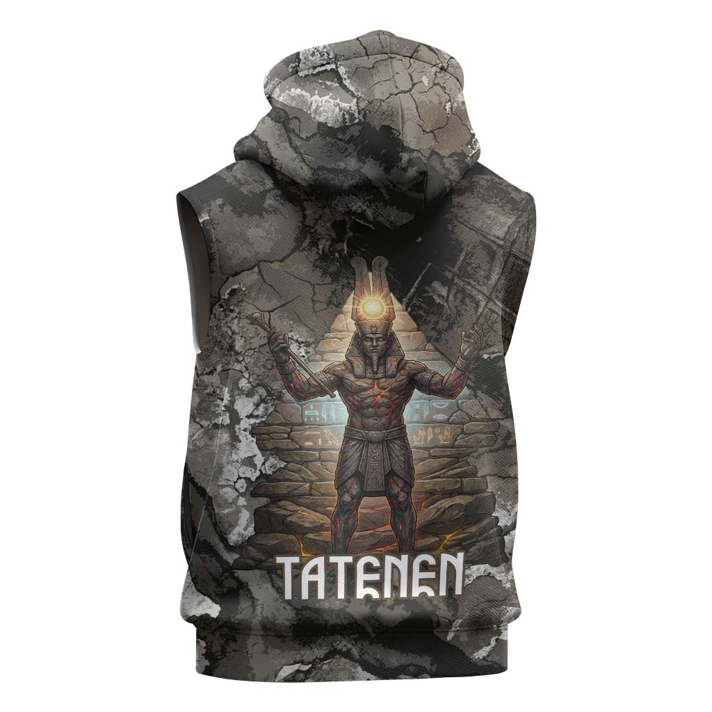 Tatenen Sleeveless Hoodie Rising Hand Design Egyptian God of Creation and Earth Emergence