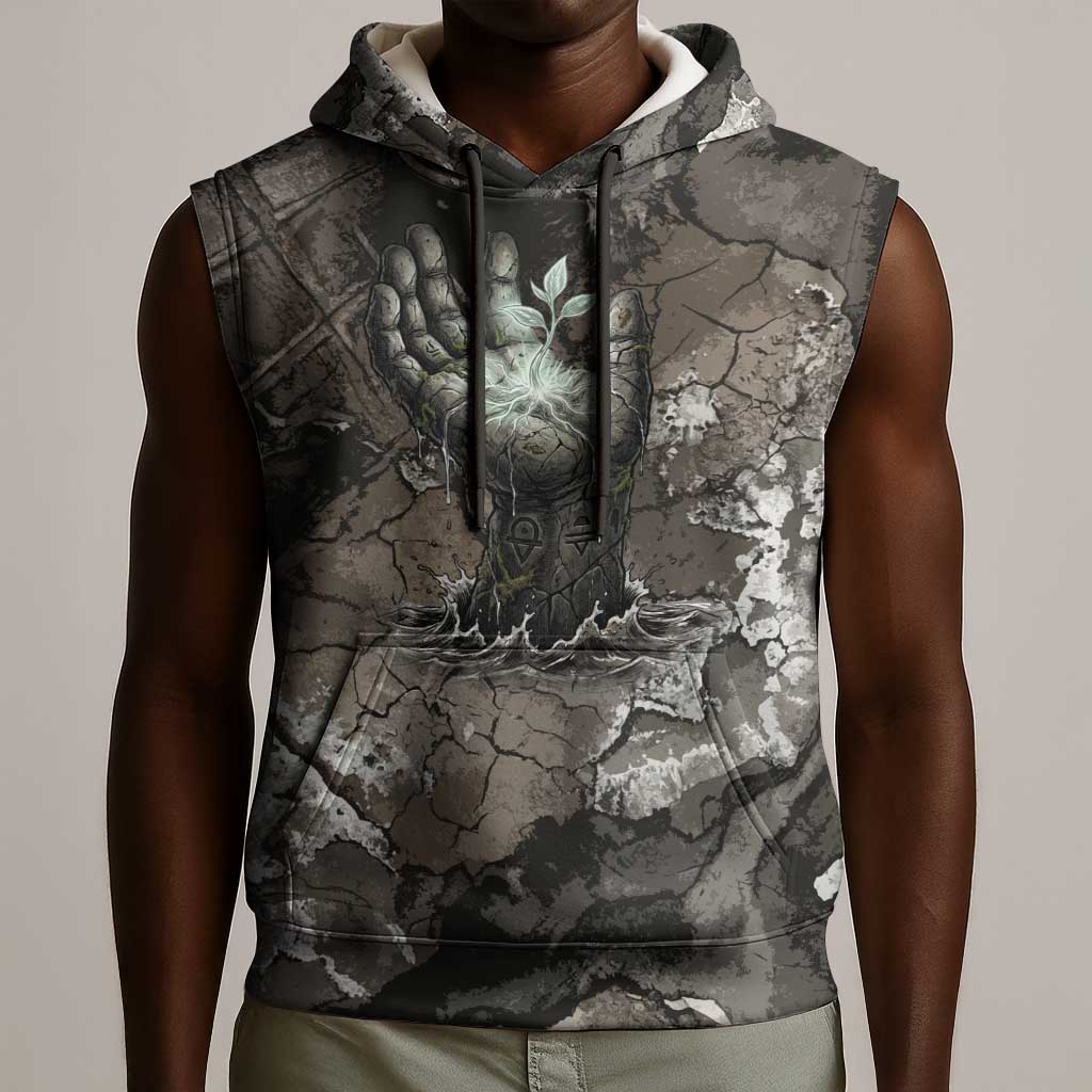 Tatenen Sleeveless Hoodie Rising Hand Design Egyptian God of Creation and Earth Emergence