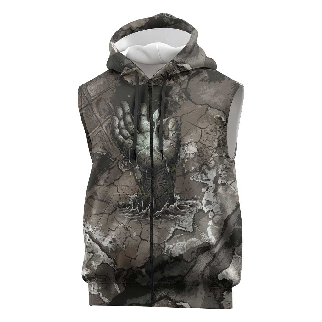 Tatenen Sleeveless Zip Hoodie Rising Hand Design Egyptian God of Creation and Earth Emergence