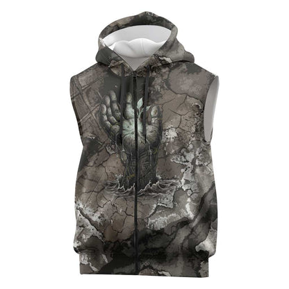Tatenen Sleeveless Zip Hoodie Rising Hand Design Egyptian God of Creation and Earth Emergence