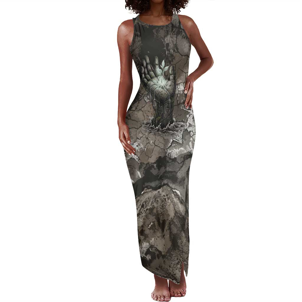 Tatenen Tank Maxi Dress Rising Hand Design Egyptian God of Creation and Earth Emergence