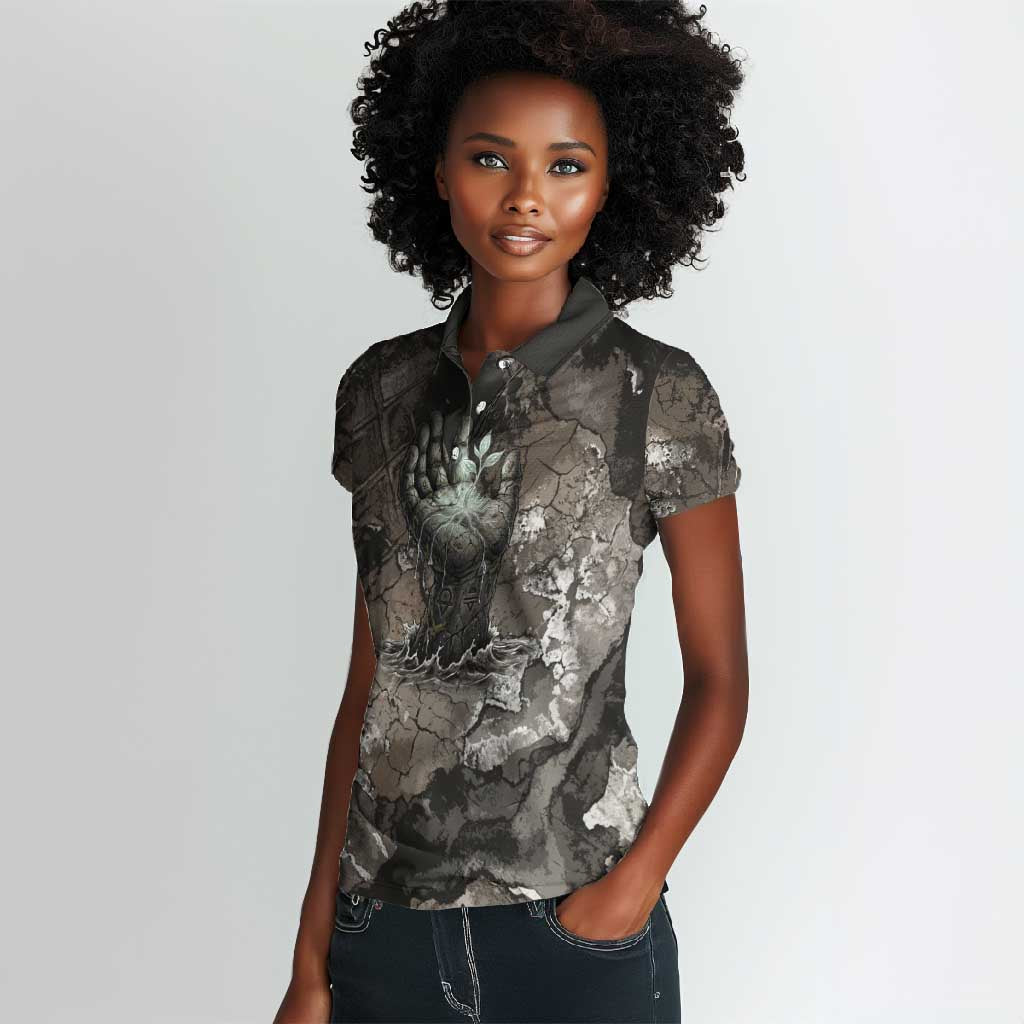 Tatenen Women Polo Shirt Rising Hand Design Egyptian God of Creation and Earth Emergence