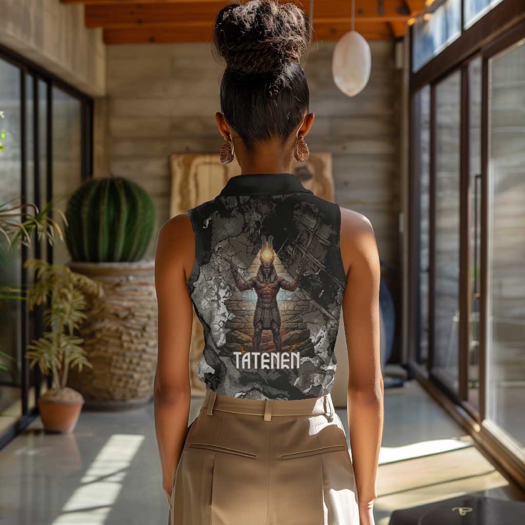 Tatenen Women Sleeveless Polo Shirt Rising Hand Design Egyptian God of Creation and Earth Emergence