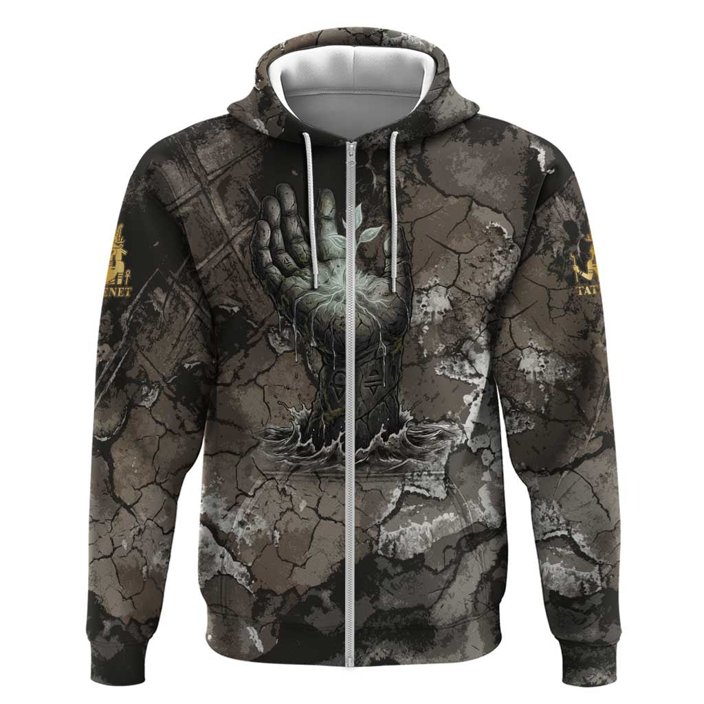 Tatenen Zip Hoodie Rising Hand Design Egyptian God of Creation and Earth Emergence