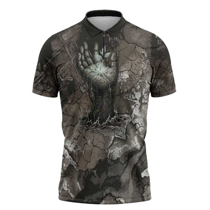 Tatenen Zipper Polo Shirt Rising Hand Design Egyptian God of Creation and Earth Emergence