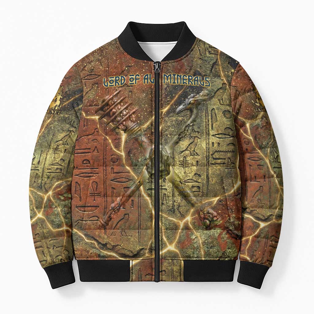 Tatenen Ancient Egyptian Bomber Puffer Jacket Father of the Gods Design with Minerals