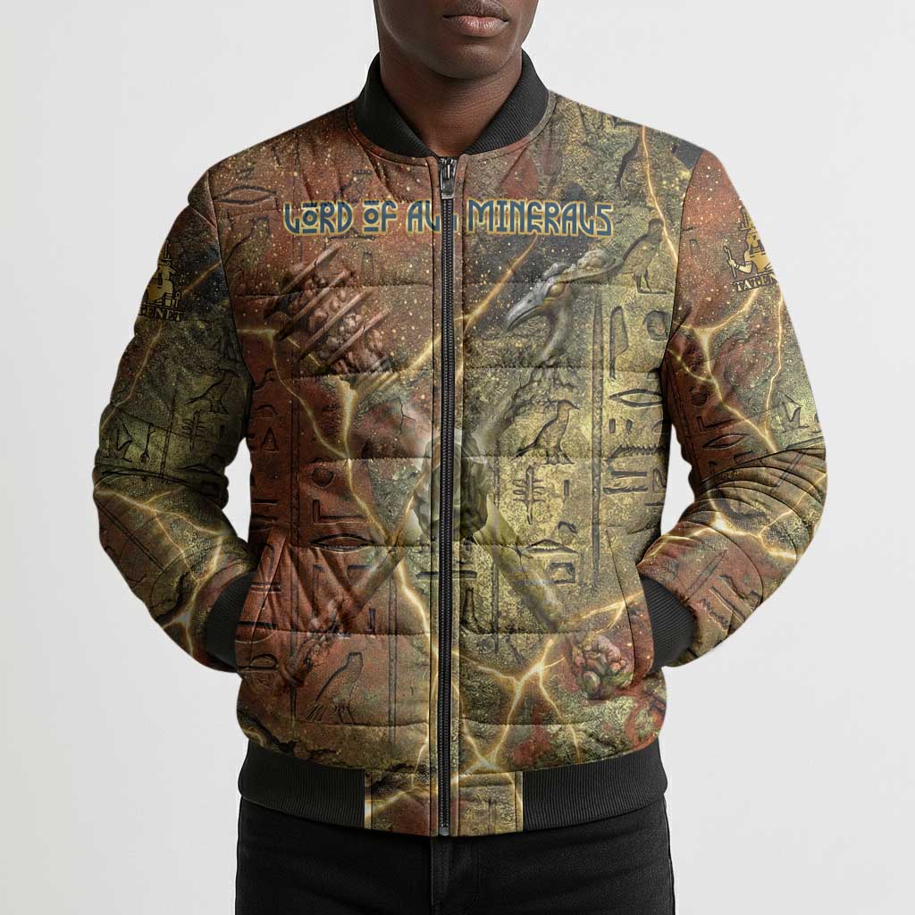 Tatenen Ancient Egyptian Bomber Puffer Jacket Father of the Gods Design with Minerals