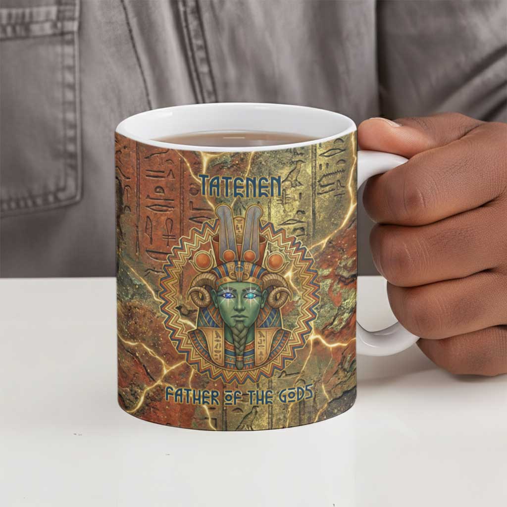 Tatenen Ancient Egyptian Ceramic Mug Father of the Gods Design with Minerals