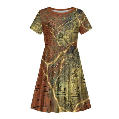 Tatenen Ancient Egyptian Kid Short Sleeve Dress Father of the Gods Design with Minerals