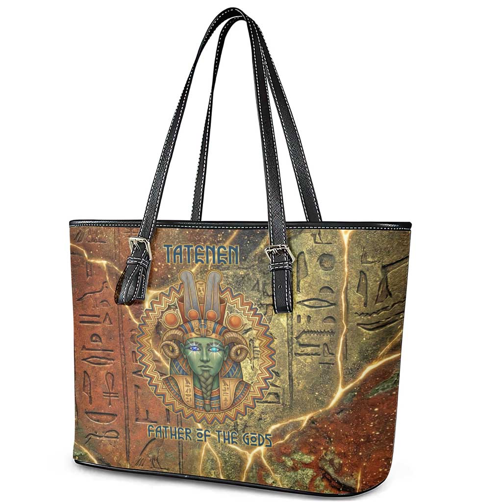 Tatenen Ancient Egyptian Leather Tote Bag Father of the Gods Design with Minerals