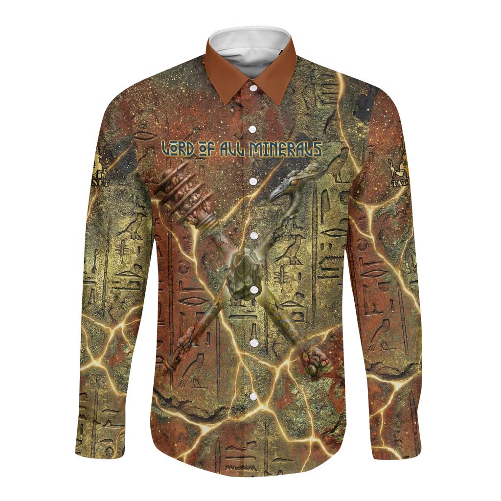 Tatenen Ancient Egyptian Long Sleeve Button Shirt Father of the Gods Design with Minerals