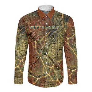 Tatenen Ancient Egyptian Long Sleeve Button Shirt Father of the Gods Design with Minerals