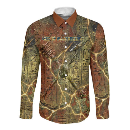 Tatenen Ancient Egyptian Long Sleeve Button Shirt Father of the Gods Design with Minerals