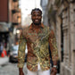 Tatenen Ancient Egyptian Long Sleeve Button Shirt Father of the Gods Design with Minerals