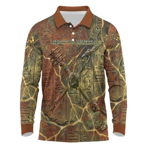 Tatenen Ancient Egyptian Long Sleeve Polo Shirt Father of the Gods Design with Minerals