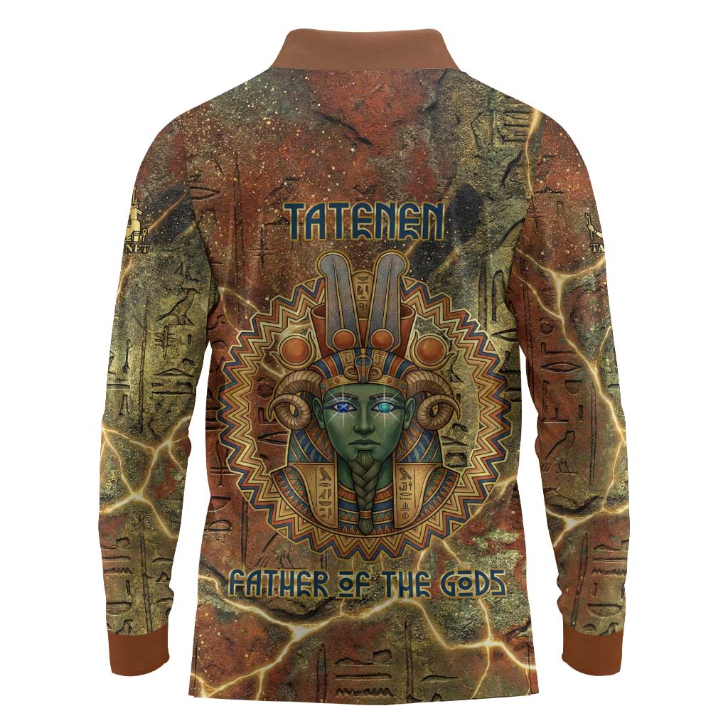 Tatenen Ancient Egyptian Long Sleeve Polo Shirt Father of the Gods Design with Minerals